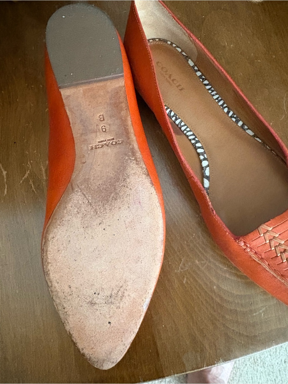 Coach Orange Leather Pointed Woven-Trim Flats - Picture 3 of 3